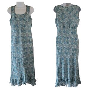 Karen Kane Blue Floral Sleeveless Midi Dress Sz M Ruffle Hem Y2K Fairy Grunge